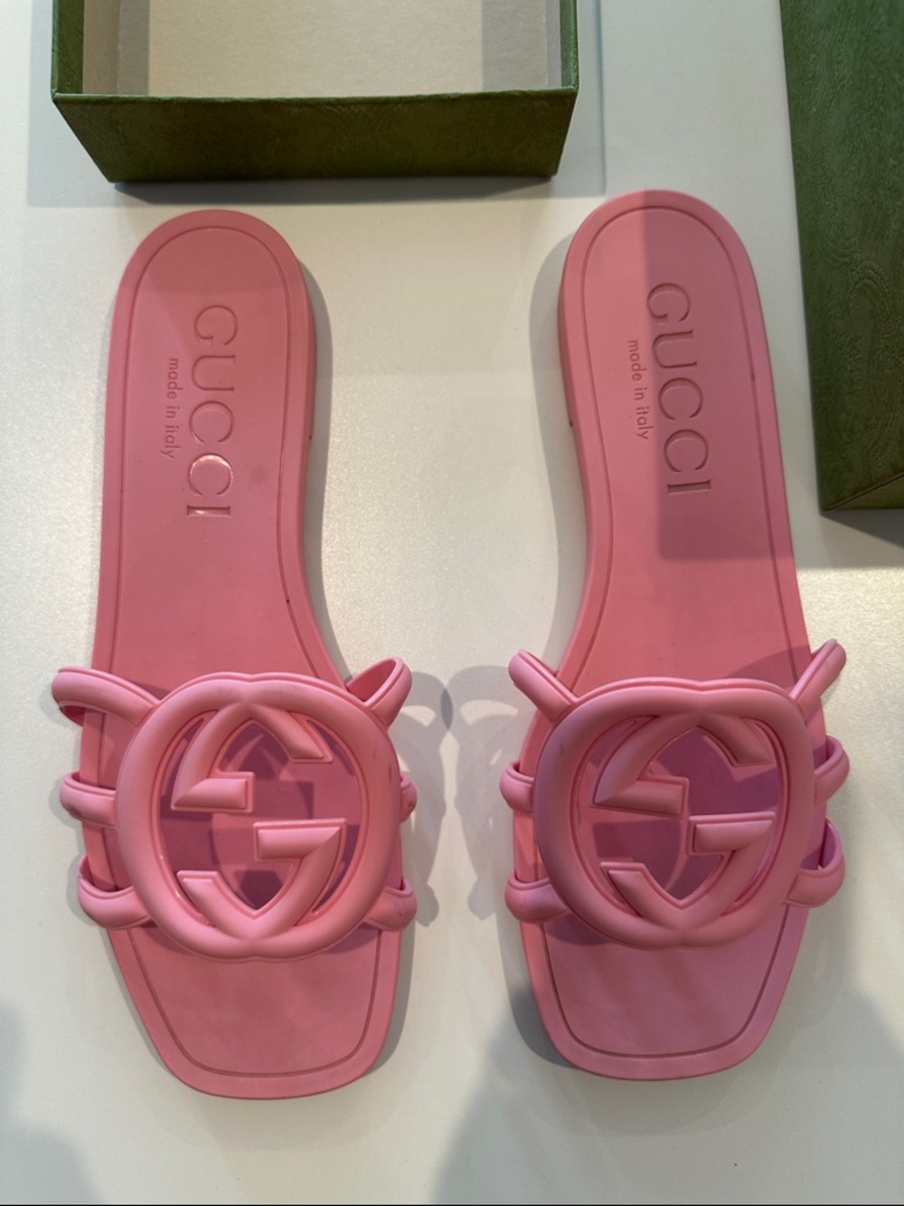 Gucci Pink Interlocking G Slide Sandals